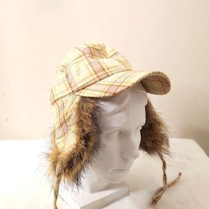 UBI.  plaid faux fur trappers winter hat.
